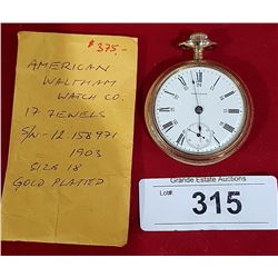 AMERICAN WALTHAM POCKET WATCH 17 JEWELS 1903 SERVICED
