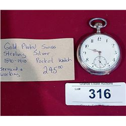 GOLD PLATED STERLING SILVER POCKET WATCH SERVICED