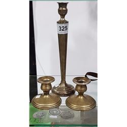 TOKENS AND 3 BIRKS STERLING CANDLE STICKS