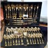 Image 1 : ROYAL ALBERT OLD COUNTRY ROSES 54 PC SET GOLD PLATED FLATWARE W/CANTEEN