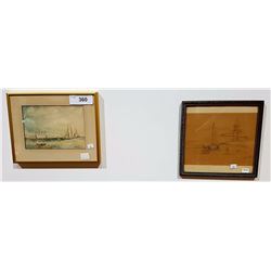 PAIR SMALL DRAWINGS SHIPS