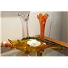Image 1 : CARNIVAL GLASS VASE, ART GLASS WINE BOTTLE, GLASS VASE