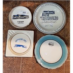 LOT OF 4 COLLECTIBLE GREYHOUND ASHTRAYS AND PLATES