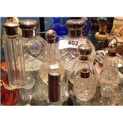LOT OF 8 CRYSTAL AND STERLING SILVER PERFUME BOTTLES