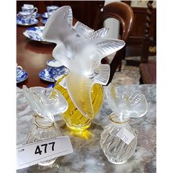 THREE LALIQUE CRYSTAL PERFUME BOTTLES
