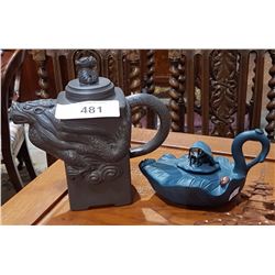 TWO FIGURAL ASIAN TEAPOTS