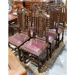 SET OF 6 VICTORIAN CARVED ROPE TWIST DINING CHAIRS