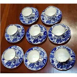 SET OF 8 ROYAL CROWN DERBY MIKADO TEACUPS & SAUCERS