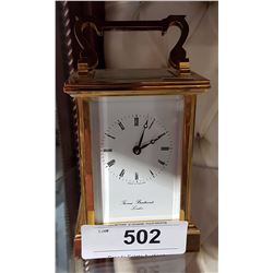 THOMAS BRATHWAITE BRASS CARRIAGE CLOCK W/KEY & PENDULUM