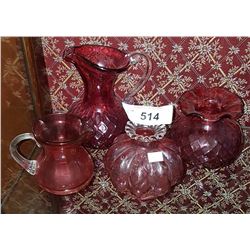 FOUR PCS CRANBERRY GLASS