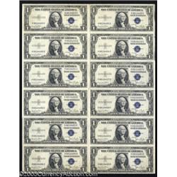 Fr. 1613W $1 1935D Wide Silver Certificates. Uncut Sheet of 12. Extremely Fine.