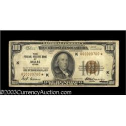 Fr. 1890-K* $100 1929 Federal Reserve Bank Note. Fine.
