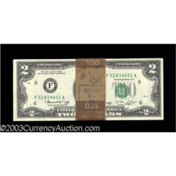 Fr. 1935-F $2 1976 Federal Reserve Notes. Two Consecutive Packs of 50 Notes Each. Gem Crisp Uncir