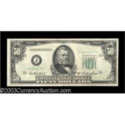Fr. 2108-J* $50 1950A Federal Reserve Note. Very Choice Crisp Uncirculated.