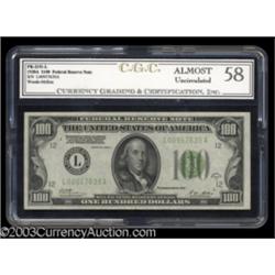 Fr. 2151-L $100 1928A Federal Reserve Note. About Uncirculated.