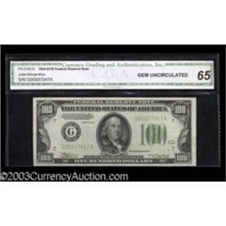 Fr. 2152-G $100 1934 Federal Reserve Note. CGA Gem Uncirculated 65.