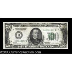 Fr. 2200-D $500 1928 Federal Reserve Note. Extremely Fine.