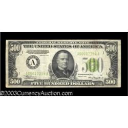 Fr. 2201-A $500 1934 Light Green Seal Federal Reserve Note. Very Fine.