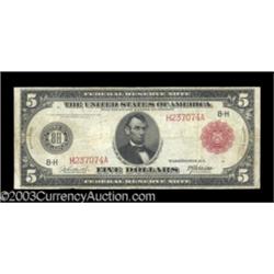 Fr. 839a $5 1914 Red Seal Federal Reserve Fine.