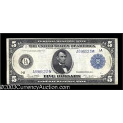Fr. 847a $5 1914 Federal Reserve Star Note Very Fine.