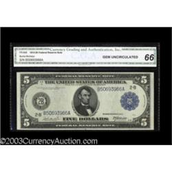 Fr. 848 $5 1914 Federal Reserve Note CGA Gem Uncirculated 66.
