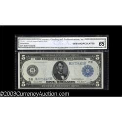 Fr. 851a $5 1914 Federal Reserve Note CGA Gem Uncirculated 65.