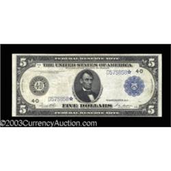 Fr. 859a 1914 $5 Federal Reserve Star Note Very Fine.