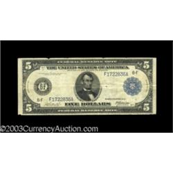 Fr. 864 1914 $5 Federal Reserve Note Fine-Damaged.