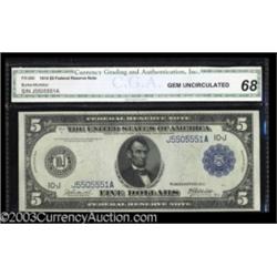 Fr. 880 $5 1914 Federal Reserve Note CGA Gem Uncirculated 68.