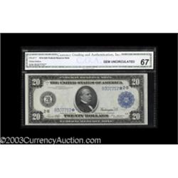 Fr. 971a $20 1914 Federal Reserve Note Star CGA Gem Uncirculated 67.