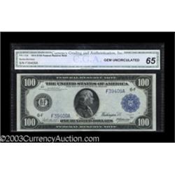 Fr. 1104 $100 1914 Federal Reserve Note CGA Gem Uncirculated 65.