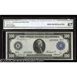 Fr. 1120 $100 1914 Federal Reserve Note CGA Gem Uncirculated 67.