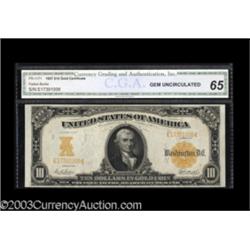Fr. 1171 $10 1907 Gold Certificate CGA Gem Uncirculated 65.