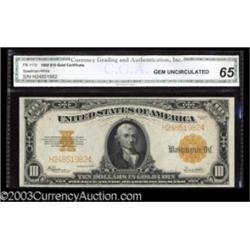 Fr. 1173 $10 1922 Gold Certificate CGA Gem Uncirculated 65.