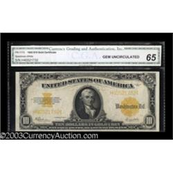 Fr. 1173 $10 1922 Gold Certificate CGA Gem Uncirculated 65.