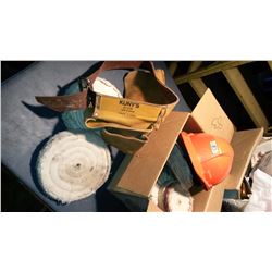 Hard Hat, Leather Work Pouch, & Misc.