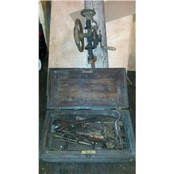 Vintage Tools With Wooden Box