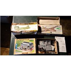 Plasticville Auto Repair Shop, 1 Empty Model Box, 1 Helicopter Model