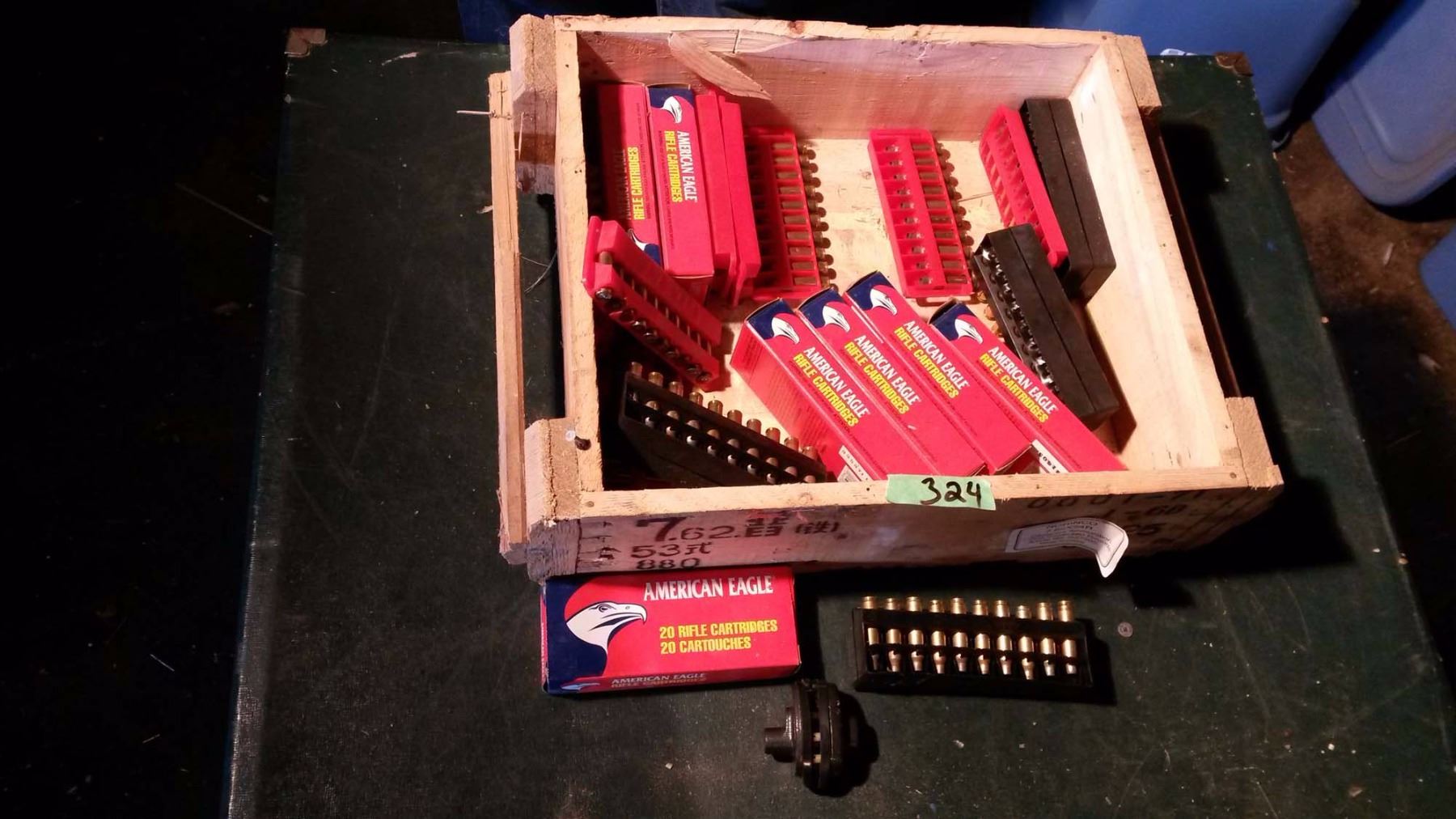 Wooden Ammunition Box & Assorted Ammunition Boxes With Empty Shells