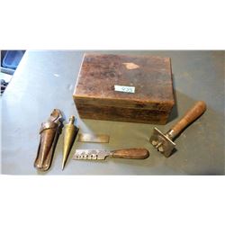 Vintage Hand Tools With Wooden Box