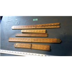 Lot Of Assorted Advertising Wooden Measuring Sticks (Stanley [2], Lufkin [1], Windsor [1], Thall [1]