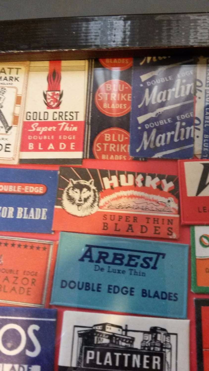Vintage Razor Blade Boxes In Frame (150+ Boxes) - Bodnarus Auctioneering