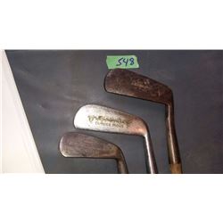 HS Arms Co., Ag Spalding Bros. Dundee Irons (1), G. Cummings Special  3 Golf Clubs With Wooden Shaft
