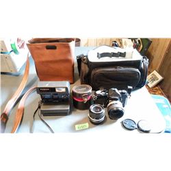 Polaroid One-Step Camera, Nikkormat Camera With Cases