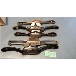 Lot Of Vintage Spoke Shavers (5) (2 Stanley [No. 53, No 64], 2 Sweetheart [No. 53, No. 64])