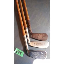Vintage Golf Clubs With Wooden Handles (3) (HBC Standard, Carnoustic, Roforgan)