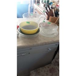 Clear Glass Bowl With Pyrex Bowl & Misc.