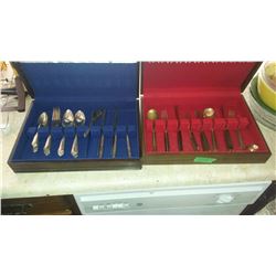 Partial Sets Of Silverware With Wooden Cases