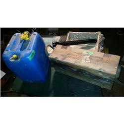 Wooden Ammunition Box, Paint Trays, Flashlight, Plastic Jug