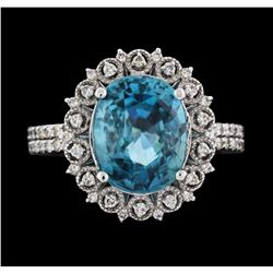 14KT White Gold 7.16ct Blue Zircon and Diamond Ring